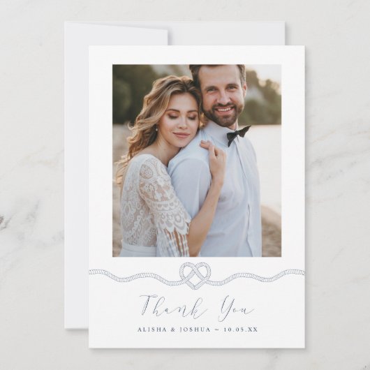 ハート航海のロープネイビー&ホワイト写真ありがとう サンキューカード (正面)