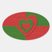 ハート色の赤い緑のフェルト色 楕円形シール (正面)