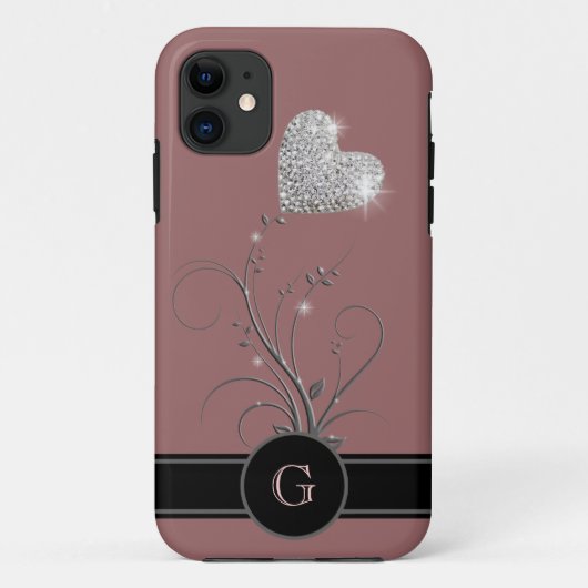 ハート花を追加する名前イニシャル Case-Mate iPhoneケース (裏面)