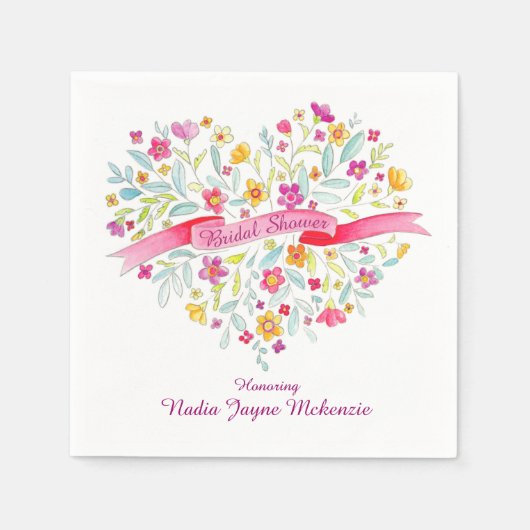 ハート花束ブライダルシャワー紙ナプキン スタンダードカクテルナプキン (正面)