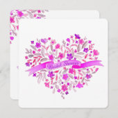 ハート花束紫ブライダルシャワー招待状 招待状 (正面/裏面)