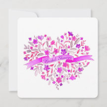 ハート花束紫ブライダルシャワー招待状