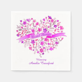 ハート花花束紫ブライダルシャワーナプキン スタンダードカクテルナプキン