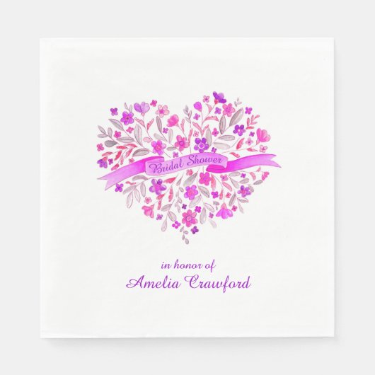 ハート花花束紫ブライダルシャワーナプキン スタンダードランチョンナプキン (正面)