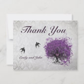 ハート葉ナスの木のヴィンテージ鳥ありがとう サンキューカード (正面)