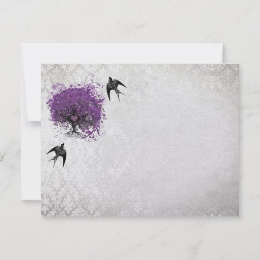 ハート葉ナスの木のヴィンテージ鳥ありがとう サンキューカード (裏面)