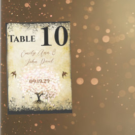 ハート葉ピンクツリーヴィンテージ鳥 テーブルナンバー