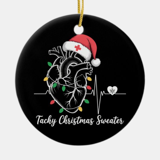 ハート解剖学クリスマスナース心頻拍クリスマス セラミックオーナメント (正面)