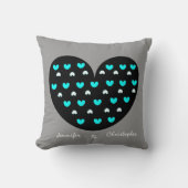 ハート記念日の枕、wの名前または日付; 灰色か水 クッション (正面)