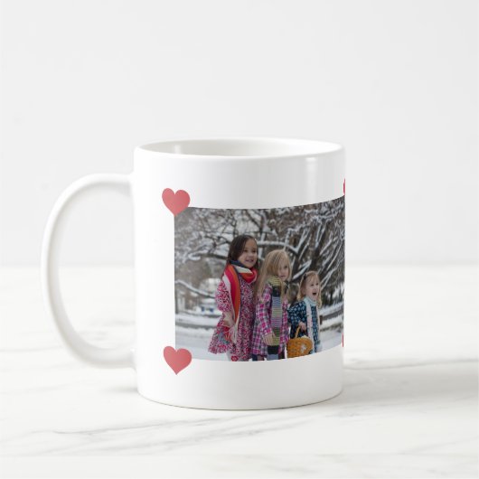 ハート誇りを持った愛のパーソナライズ写真名 コーヒーマグカップ (左)