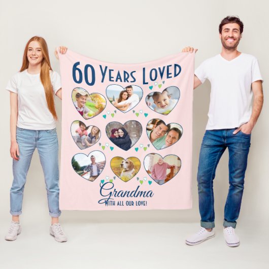 ハート誕生日写真コラージュ フリースブランケット (インサイチュ)