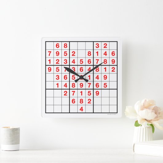 ハート読み込み可能パズル付きスドクロック(簡単) スクエア壁時計 (ホーム)