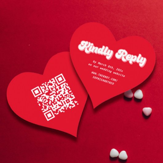 ハート赤とピンクのバレンタイン結婚式RSVP DIY エンクロージャーカード