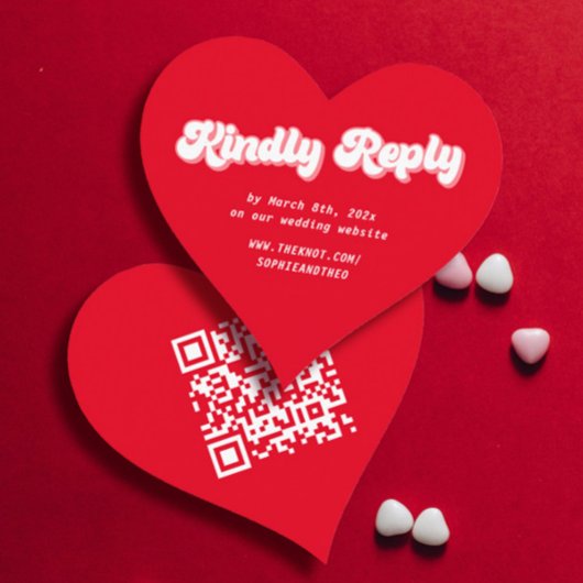 ハート赤とピンクのバレンタイン結婚式RSVP DIY エンクロージャーカード