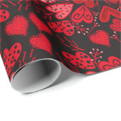 ハート赤とピンクの黒い背景 ラッピングペーパー (ロールコーナー)