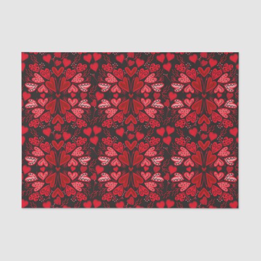 ハート赤とピンクの黒の背景バレンタイン 薄葉紙 (正面)