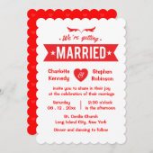 ハート赤と白の結婚結婚 招待状 (正面/裏面)