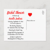 ハート赤と白ラブ結婚ブライダルシャワー インビテーションポストカード (裏面)