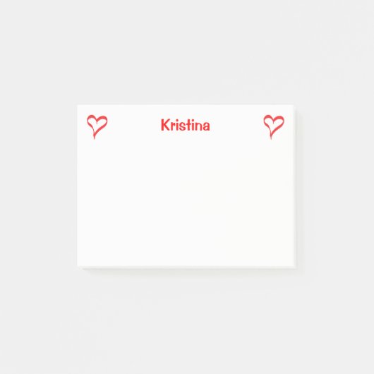 ハート赤と白愛パーソナライズされた情 ポストイット (正面)
