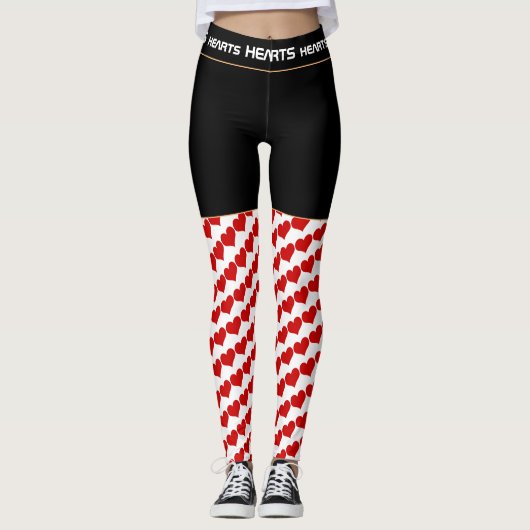 ハート赤と白 – トレンディー愛/レトロファッション レギンス (正面)