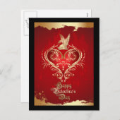 ハート赤王室のと金ゴールドのバレンタイン葉書 シーズンポストカード (正面/裏面)