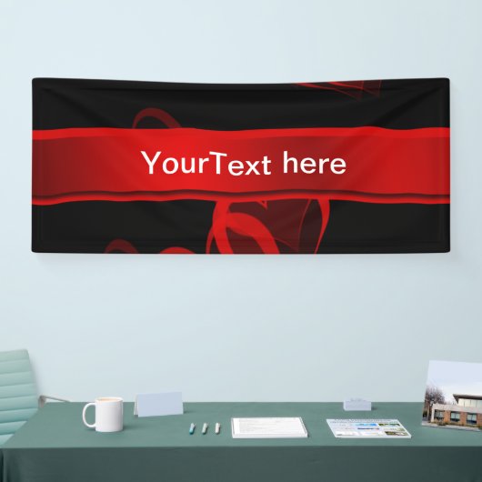 ハート赤、黒文字テンプレート 横断幕 (トレードショー)