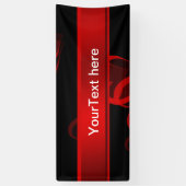 ハート赤、黒文字テンプレート 横断幕 (縦)