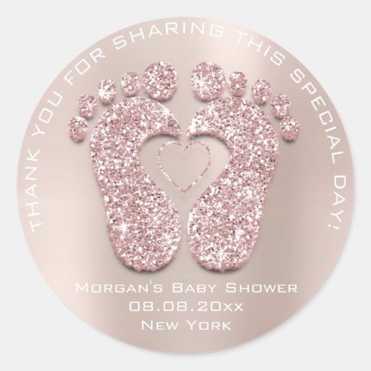 ハート足ベビーシャワーお気に入りギフト感謝していピンクローズ ラウンドシール (正面)