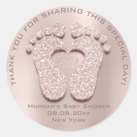 ハート足ベビーシャワーお気に入りギフト感謝していピンク赤面 ラウンドシール (正面)