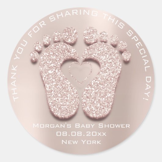 ハート足ベビーシャワーお気に入り感謝していギフトピンクローズ1 ラウンドシール (正面)