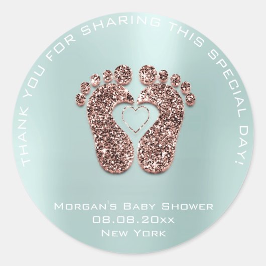 ハート足ベビーシャワーお気に入り感謝していギフト銅Blu ラウンドシール (正面)
