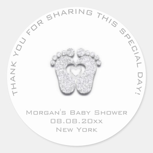 ハート足ベビーシャワー好意ガールグレ感謝していーグホワイト ラウンドシール (正面)