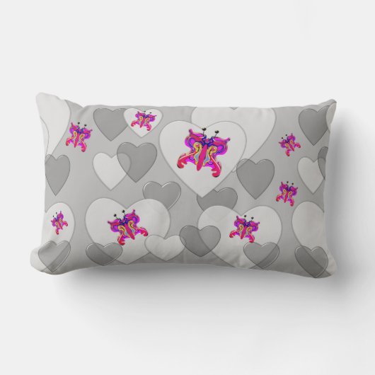 ハート輝くバレンタイン，背景グレー ランバークッション (正面)