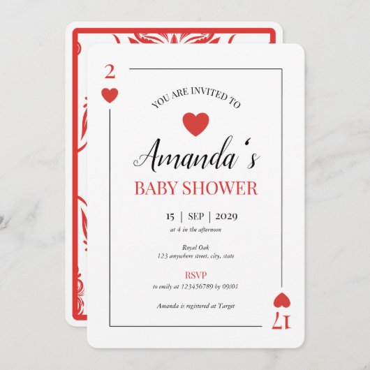 ハート遊ズカードバレンタインデー赤ちゃんシャワー 招待状 (正面/裏面)
