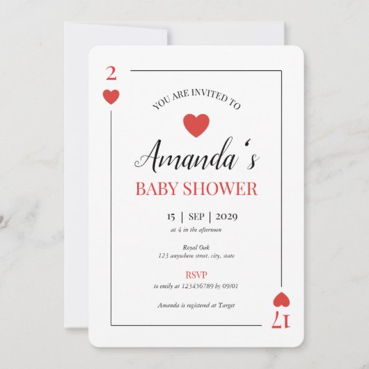 ハート遊ズカードバレンタインデー赤ちゃんシャワー 招待状 (正面)