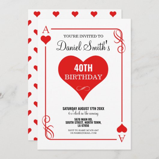 ハート遊ズカード誕生日エースラスベガスカジノ 招待状 (正面/裏面)