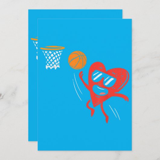 ハート遊ズバスケットボールカワイトヴァレンティーンズデイスポーツ 招待状 (正面/裏面)