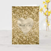 ハート金ゴールドグリッター パーソナライズされた カード (黄色い花)