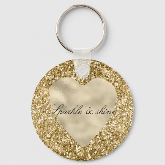 ハート金ゴールドグリッター パーソナライズされた キーホルダー (正面)
