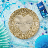 ハート金ゴールドグリッター パーソナライズされた ペーパープレート (パーティー)