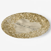 ハート金ゴールドグリッター パーソナライズされた ペーパープレート (アングル)