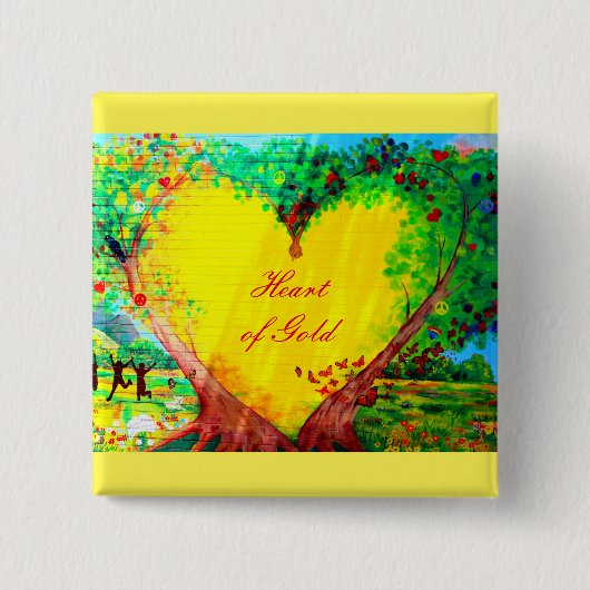 ハート金ゴールドボタン2 缶バッジ (正面)