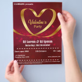 ハート金ゴールドリボンレッドバレンタインパーティーフライヤー チラシ (手)