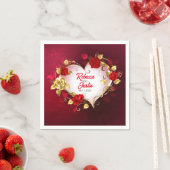 ハート金ゴールドレッドフローラモダンボー スタンダードカクテルナプキン (インサイチュ)