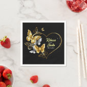 ハート金ゴールド蝶ブラックボモダンホ スタンダードカクテルナプキン (インサイチュ)