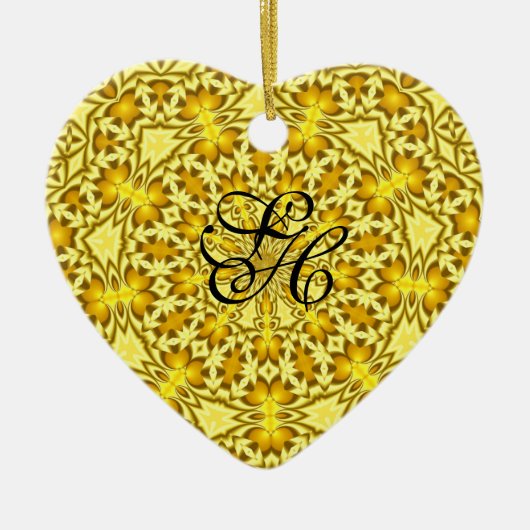 ハート金ゴールド～モノグラムハートオーナメント セラミックオーナメント (正面)