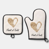 ハート金ゴールド 鍋つかみ&鍋敷きセット (正面)