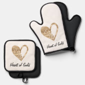 ハート金ゴールド 鍋つかみ&鍋敷きセット (正面/裏面)