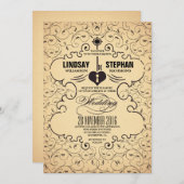 ハート鍵ヴィンテージウェディング招待状 招待状 (正面/裏面)