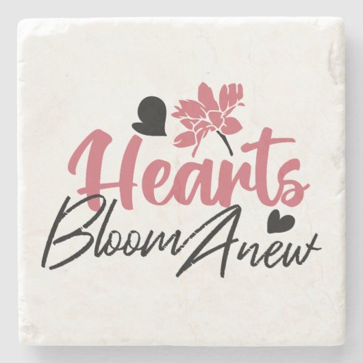 ハート開花改感動的新 – フローラ引用文 ストーンコースター (正面)